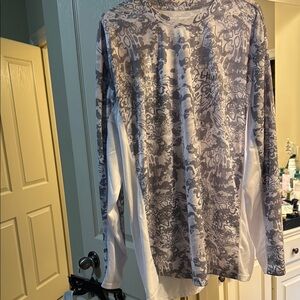 HUK fishing Gray and White Long Sleeve Shirt UPF 50 plus